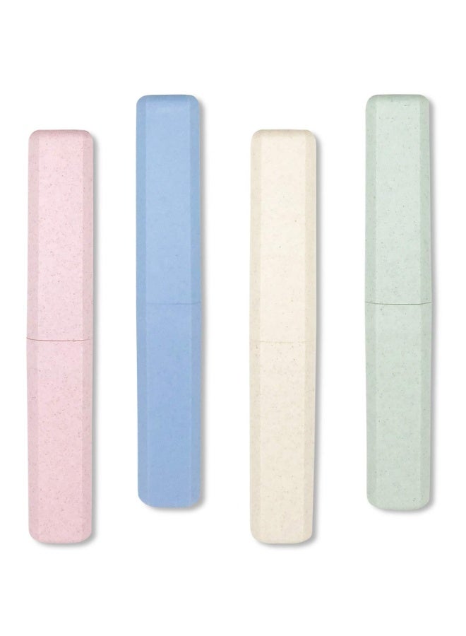 4 Packs Portable Travel Toothbrush Case, Breathable Wheat Straw Plastic Toothbrush Holder for Home & Travel - Image 1