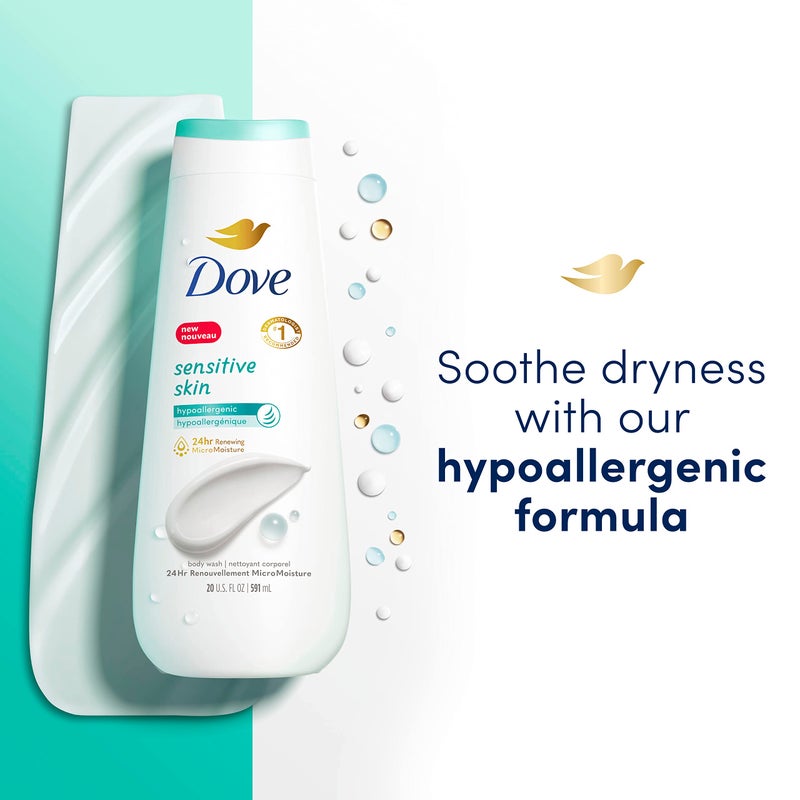 Dove Body Wash Sensitive Skin 4 Count Hypoallergenic, Paraben-Free, Sulfate-Free, Cruelty-Free, Moisturizing Skin Cleanser Effectively Washes Away Bacteria While Nourishing Skin 20 oz - Image 3