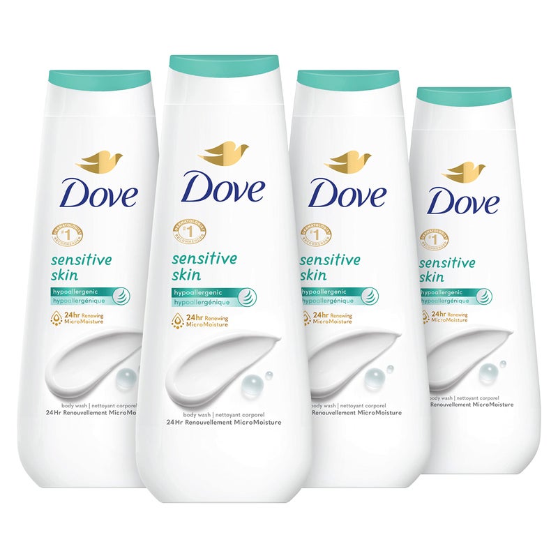Dove Body Wash Sensitive Skin 4 Count Hypoallergenic, Paraben-Free, Sulfate-Free, Cruelty-Free, Moisturizing Skin Cleanser Effectively Washes Away Bacteria While Nourishing Skin 20 oz - Image 1