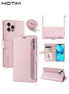 Motim Crossbody iPhone 15 Pro Wallet Phone Case with Shoulder Strap, iPhone 15 Pro Leather Wallet Bag with Card Holder, Shockproof Protection Wallet Handbag, Kickstand Cover Phone Case  - Image 1