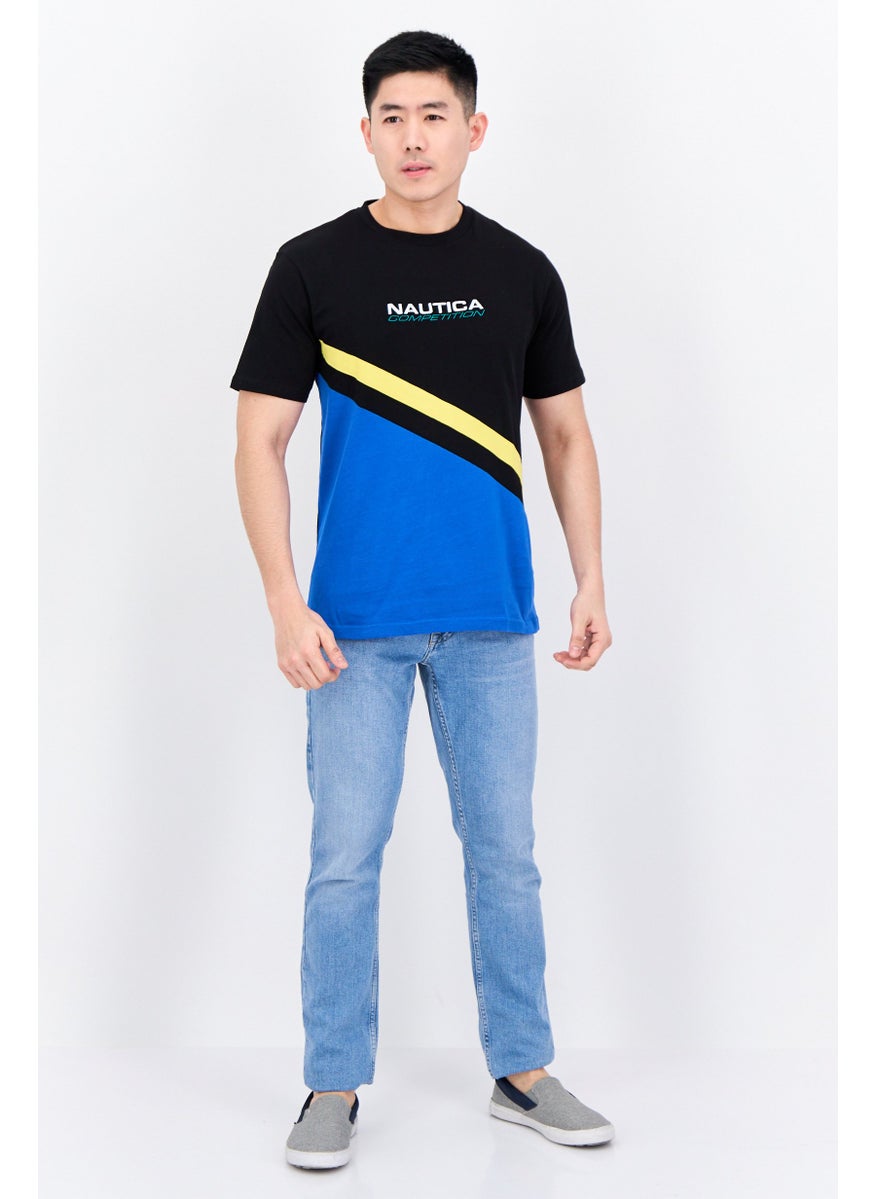 NAUTICA Men Crew Neck Short Sleeves Embroidered Logo T-Shirt, Black Combo  - Image 4