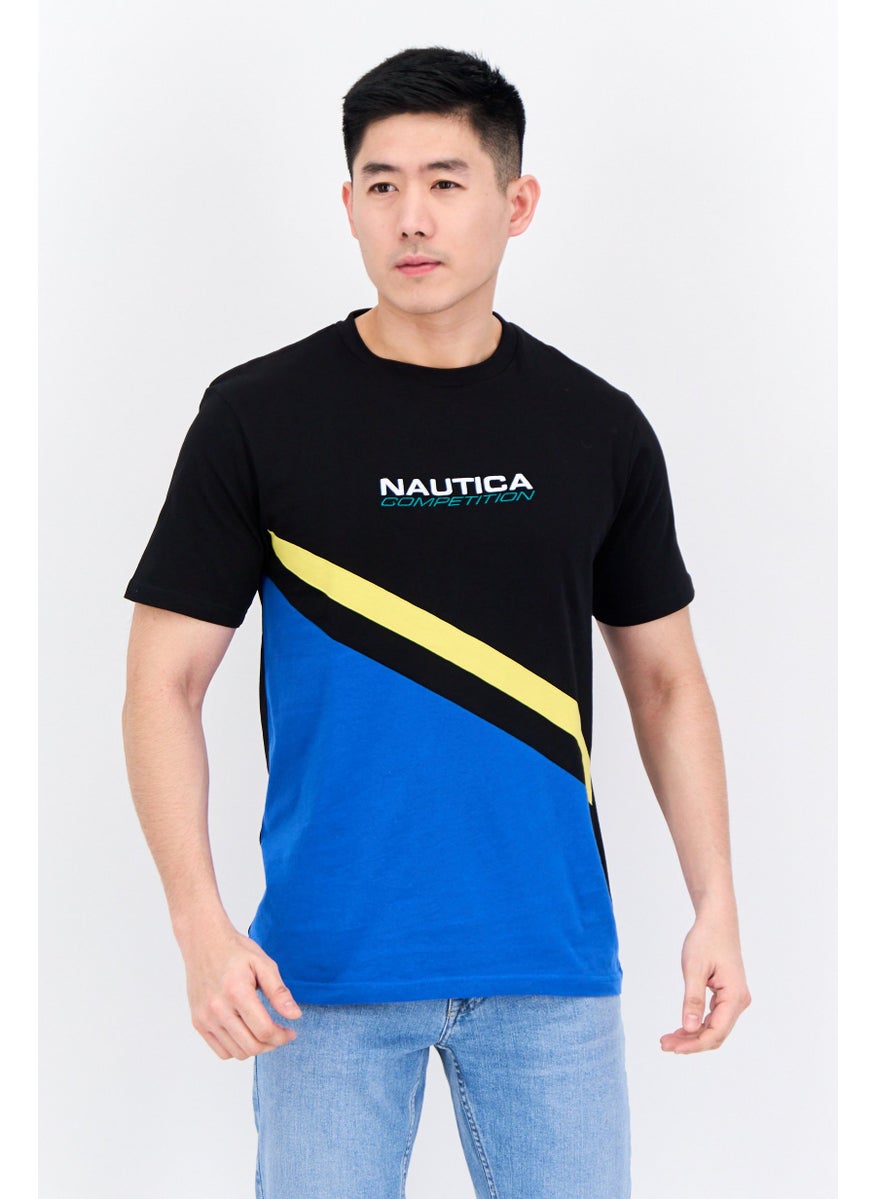 NAUTICA Men Crew Neck Short Sleeves Embroidered Logo T-Shirt, Black Combo  - Image 1