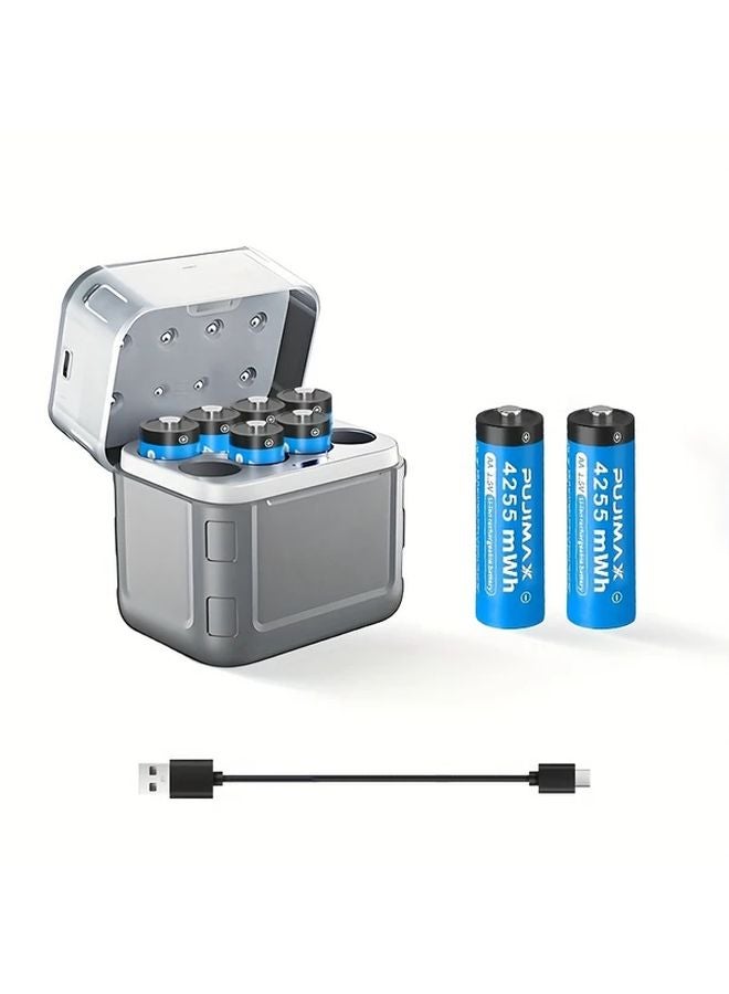 8 قطع بطاريات AA ليثيوم 4255 ملي واط ساعة مع حاوية شفافة رمادية للشحن بجهد ثابت 1.5 فولت - Image 2