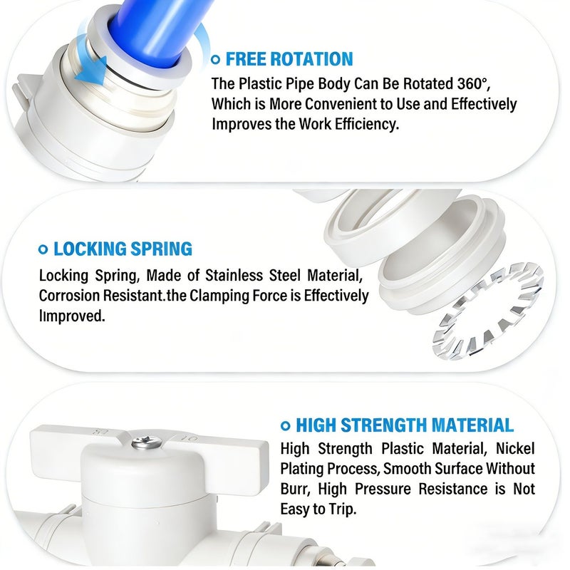 2pcs Pneumatic Ball Valve BUC 6 1 4 Inch OD With Adjustable Switch Push In Quick Connect Fitting Air Flow Control Valve Straight Connector For Industrial Air Conditioners And Many Fields - Image 2
