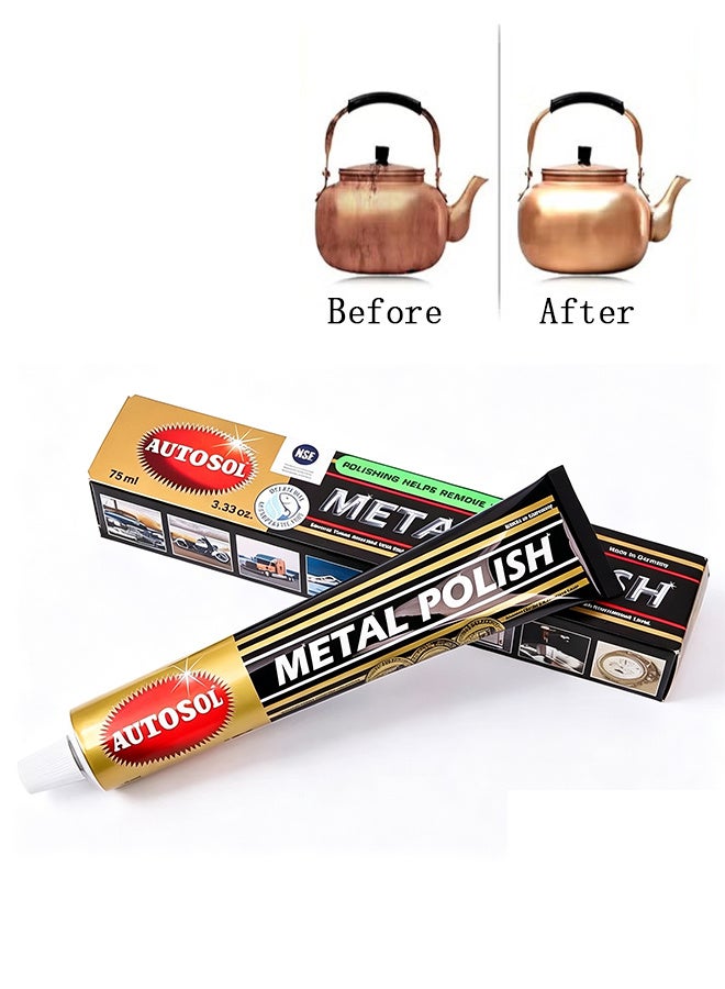 Autosol Metal Polish Paste 75ml, Metal & Aluminium Cleaner, Autosol Metal Polish for Chrome Copper Brass and More - Image 1