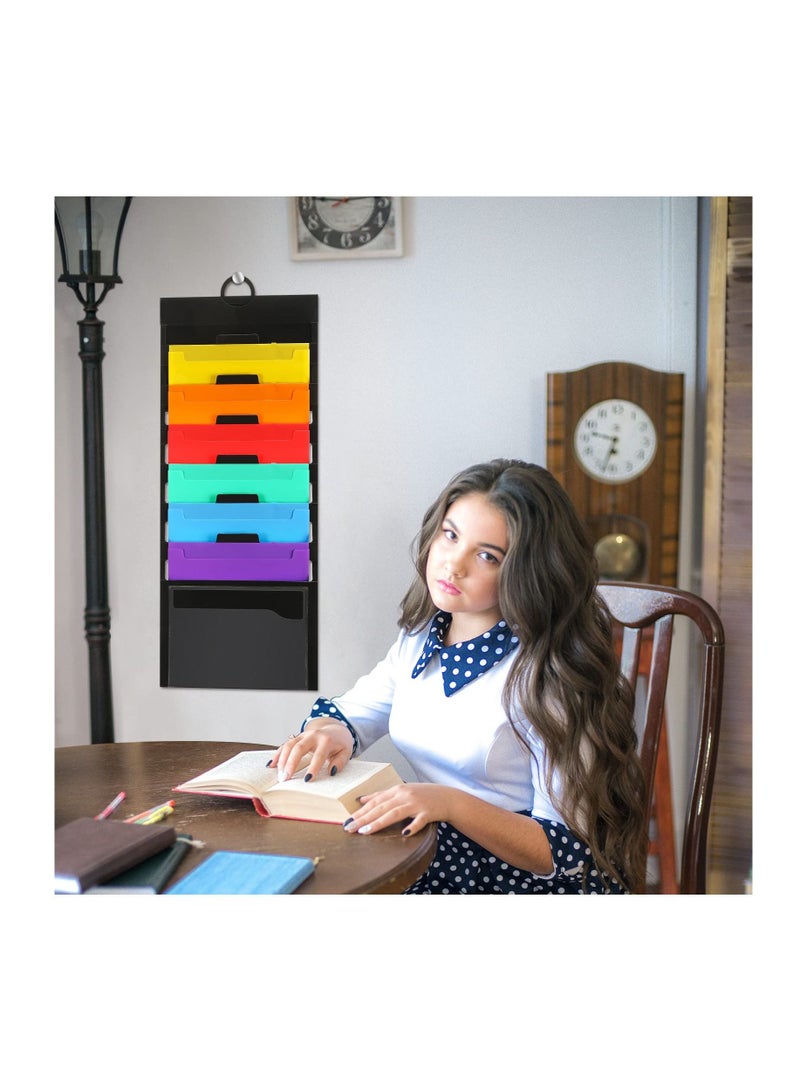 2 Pcs Wall File Organizer, Hanging Folders Storage and Classroom Organization with 6 Removable Poly Organizers for Wall, Classroom, School, Home Office - Image 4