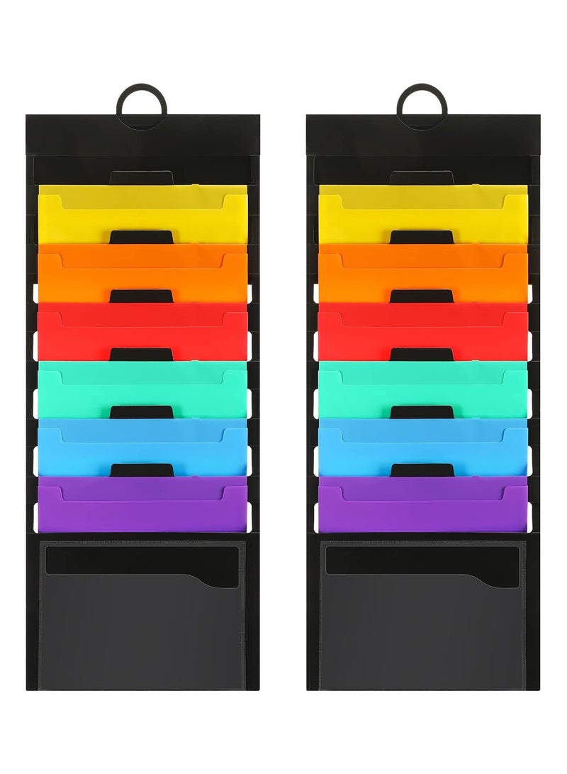 2 Pcs Wall File Organizer, Hanging Folders Storage and Classroom Organization with 6 Removable Poly Organizers for Wall, Classroom, School, Home Office - Image 1
