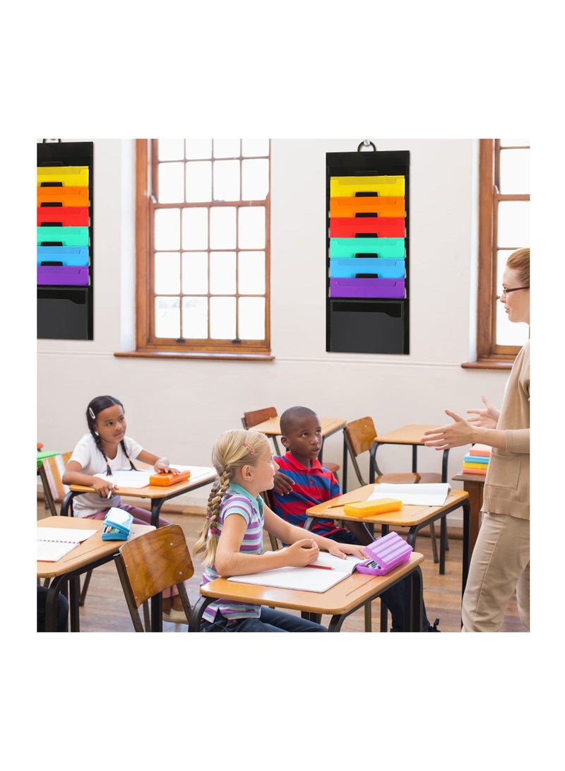 2 Pcs Wall File Organizer, Hanging Folders Storage and Classroom Organization with 6 Removable Poly Organizers for Wall, Classroom, School, Home Office - Image 5