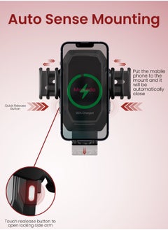Moxedo Moxedo 15W Wireless Phone Holder Mount with PD 20W Car Charger, Qi Auto Sensor Arms Windshield/Dashboard/Air Vent Compatible for iPhone 13 12 11 Pro, XR, XS, XS Max, XR, X, Galaxy S20 Note 20 Ultra & All Smartphones  - Image 2