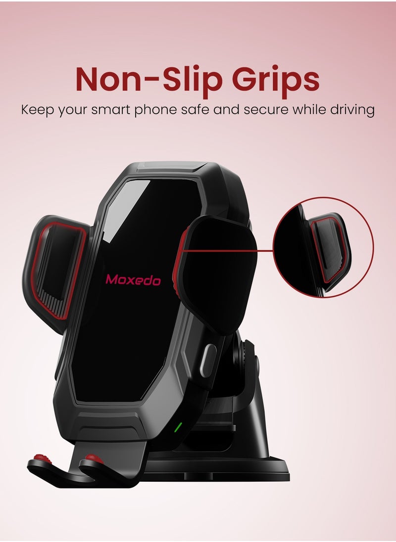 Moxedo - Moxedo 15W Wireless Phone Holder Mount with PD 20W Car Charger, Qi Auto Sensor Arms Windshield/Dashboard/Air Vent Compatible for iPhone 13 12 11 Pro, XR, XS, XS Max, XR, X, Galaxy S20 Note 20 Ultra & All Smartphones - Image 1