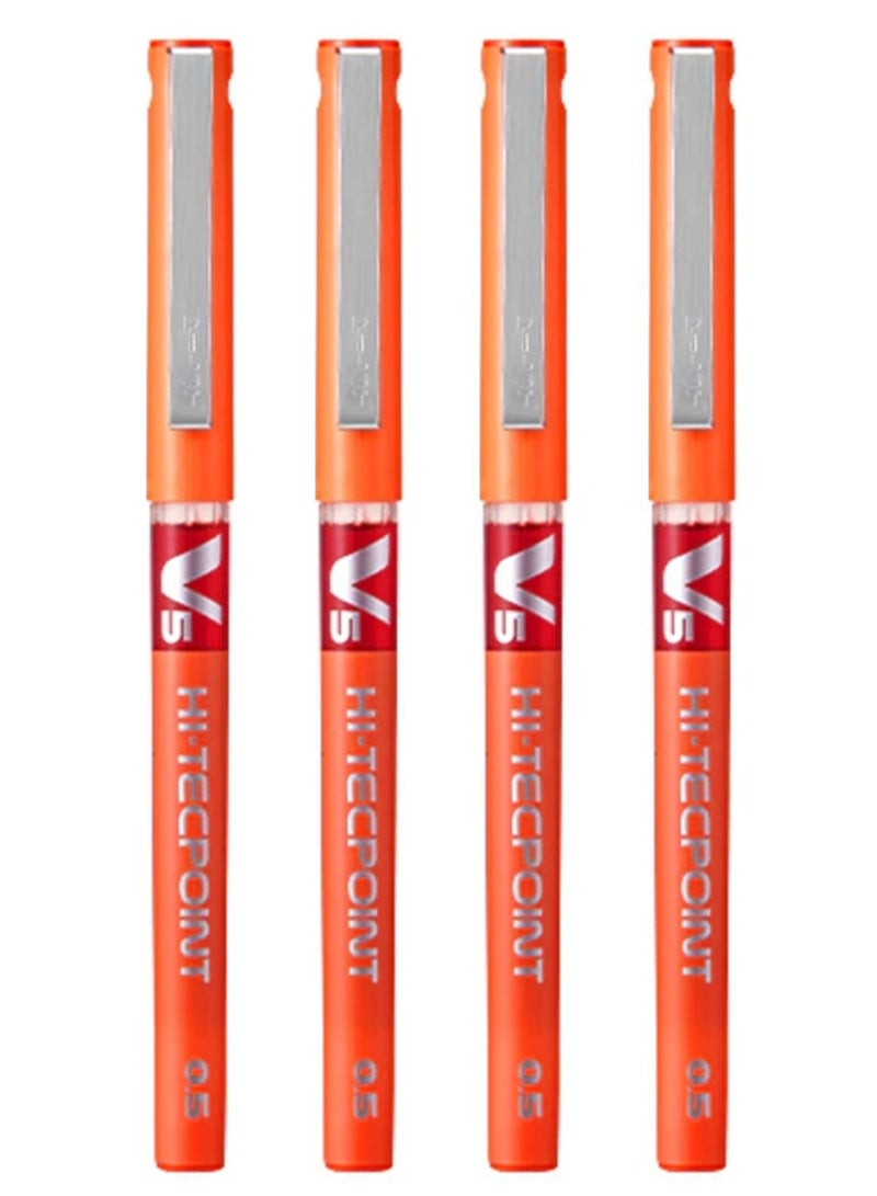 PILOT 4-Piece Hi-tecpoint V5 Fine Rollerball Pen Orange Ink - Image 1