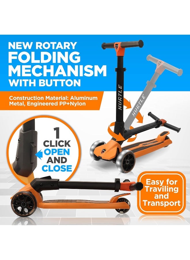 Hurtle 3 Wheeled Scooter for Kids - Foldable Stand Child Toddlers Toy Kick Scooters w/Built-in LED Wheel Lights, Anti-Slip Wide Deck, Adjustable Height, Great for Outdoor Fun - Image 5