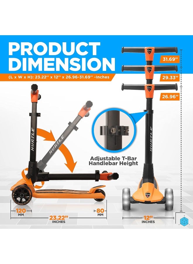 Hurtle 3 Wheeled Scooter for Kids - Foldable Stand Child Toddlers Toy Kick Scooters w/Built-in LED Wheel Lights, Anti-Slip Wide Deck, Adjustable Height, Great for Outdoor Fun - Image 3