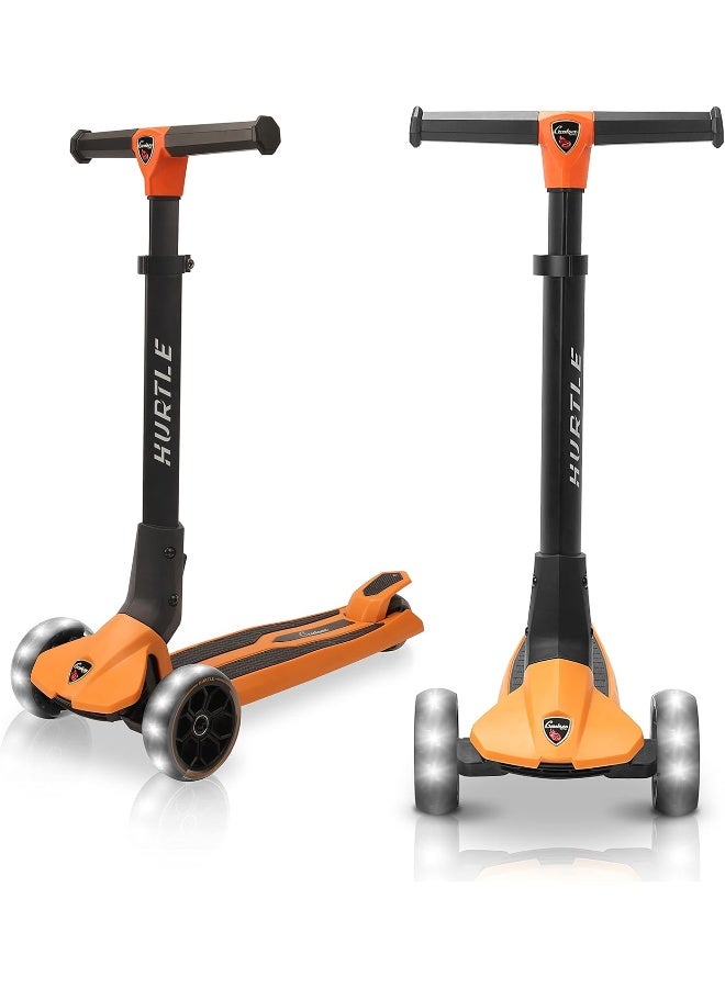 Hurtle 3 Wheeled Scooter for Kids - Foldable Stand Child Toddlers Toy Kick Scooters w/Built-in LED Wheel Lights, Anti-Slip Wide Deck, Adjustable Height, Great for Outdoor Fun - Image 4