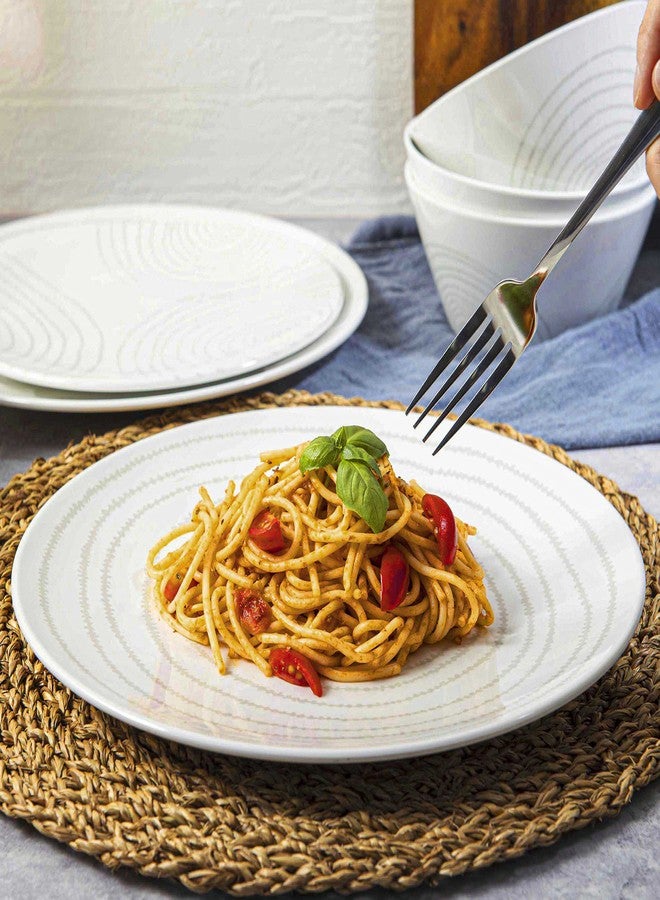 BZYOO BPA-Free Dishwasher Safe 100% Melamine Plastic Plate & Bowl Set Casual dining Indoor and Outdoor Dining Party (12 PCS Dinnerware set, Service for 4, white planet) - Image 3