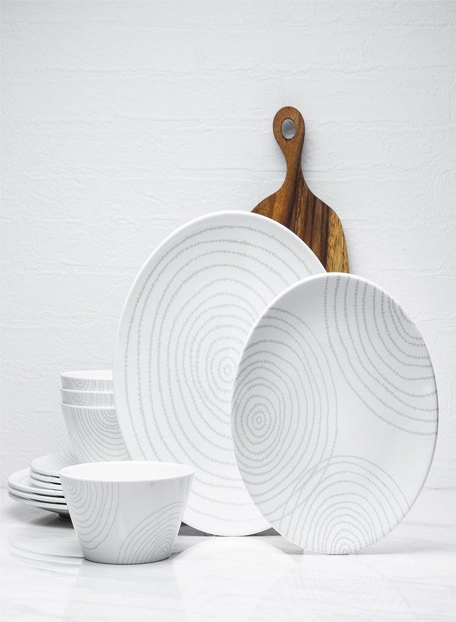 BZYOO BPA-Free Dishwasher Safe 100% Melamine Plastic Plate & Bowl Set Casual dining Indoor and Outdoor Dining Party (12 PCS Dinnerware set, Service for 4, white planet) - Image 1