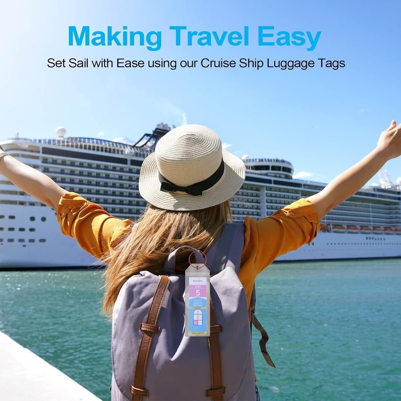 حامل ملصقات أمتعة السفر لسفن رويال كاريبيان وسفن سيليبريتي (Royal Caribbean & Celebrity Ships)، عبوة تحتوي على 6 ملصقات شفافة؛ ضروريات سفر الرحلات البحرية للأعوام 2025-2026. - Image 5