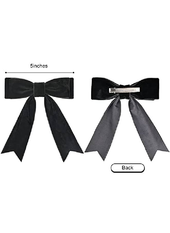 Aileam 2Pcs 5" Velvet Black Hair Bows Girls Hair Clips Ponytail Holder Accessories For Girls Toddlers - Image 3