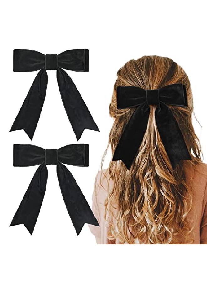 Aileam 2Pcs 5" Velvet Black Hair Bows Girls Hair Clips Ponytail Holder Accessories For Girls Toddlers - Image 2