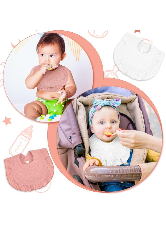 Seematn 10 Pcs Baby Muslin Bibs Drool Bibs Bandana Ruffle Soft Cotton for Newborn Baby Infants Girl Teething Toddlers Boy(Pink, White) - Image 5