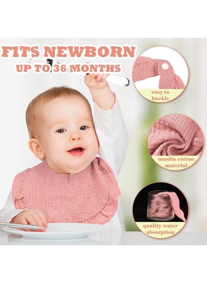 Seematn 10 Pcs Baby Muslin Bibs Drool Bibs Bandana Ruffle Soft Cotton for Newborn Baby Infants Girl Teething Toddlers Boy(Pink, White) - Image 3