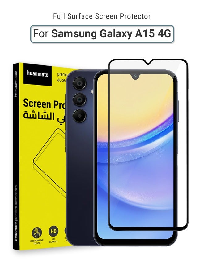 huanmate Samsung Galaxy A15 4G Screen Protector – Premium Edge to Edge Tempered Glass, High Transparency, Delicate Touch, Anti-Explosion, Smooth Arc Edges, Easy Installation - Image 1
