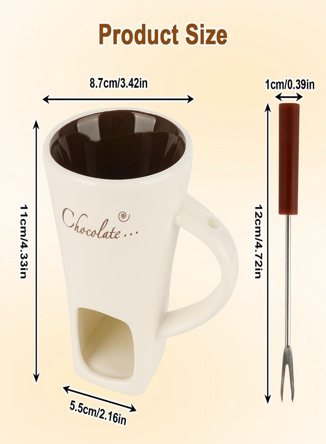 SUTENG Chocolate Fondue Mug with Forks, Ceramic Personal Chocolate Melting Sweet Fondue Cup for Cheese, Sweetheart Fondue Mug for Date Night, Birthday, Wedding Gifts (White) - Image 2
