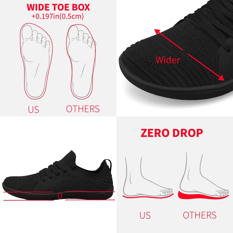 relxfeet أحذية ريلكسفيت للرجال بدون كعب أحذية تدريب متقاطع خفيفة الوزن للمشي ذات أصابع واسعة نعل مسطح أحذية جري على الطرق السوداء 10.5 - Image 3