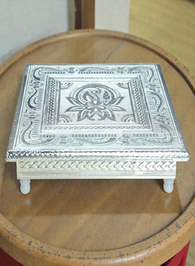 Sigaram 10x10 Inch Silver Plated Wooden Bajot Bush Chowki/Patla for Home Pooja Decor K4933 - Image 2