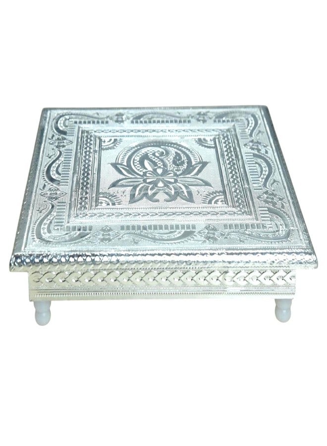 Sigaram 10x10 Inch Silver Plated Wooden Bajot Bush Chowki/Patla for Home Pooja Decor K4933 - Image 1
