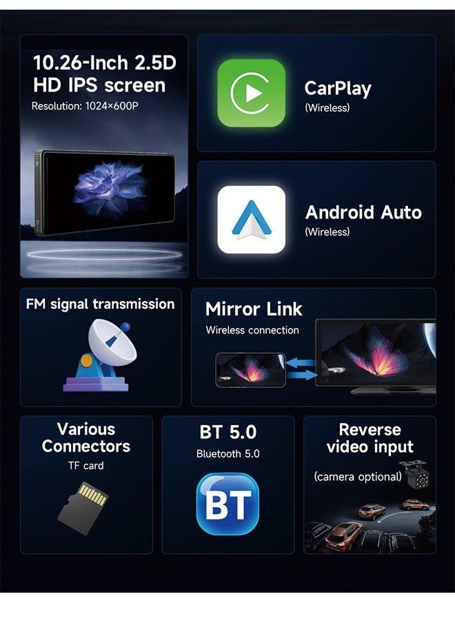 Generic - 10.26-Inch CarPlay Smart Screen Portable MP5 Player， 2.5D HD IPS touch screen without reversing camera - Image 1