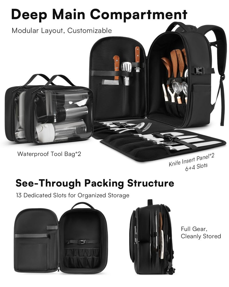 AUROTIER Chef Knife Backpack with Waterproof Pocket, 30+ Pockets for Knives and Tools, Knife Bags for Chefs Professional Culinary Apprentice Private Chefs, Pocket for Tablet Laptop (Knife Not Included) - Image 3