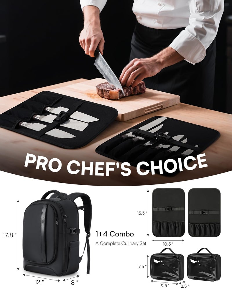 AUROTIER Chef Knife Backpack with Waterproof Pocket, 30+ Pockets for Knives and Tools, Knife Bags for Chefs Professional Culinary Apprentice Private Chefs, Pocket for Tablet Laptop (Knife Not Included) - Image 2