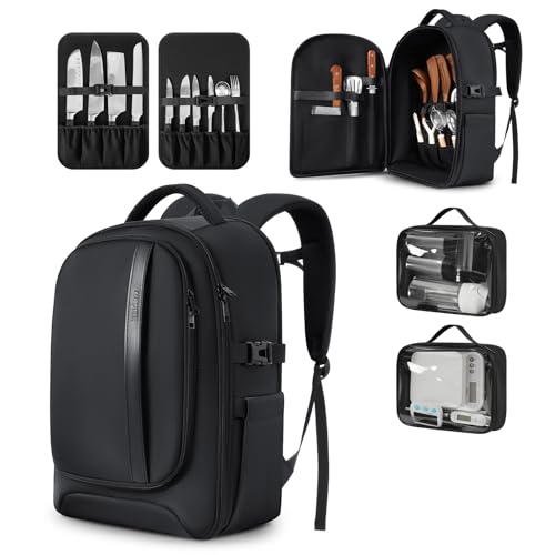 AUROTIER Chef Knife Backpack with Waterproof Pocket, 30+ Pockets for Knives and Tools, Knife Bags for Chefs Professional Culinary Apprentice Private Chefs, Pocket for Tablet Laptop (Knife Not Included) - Image 1