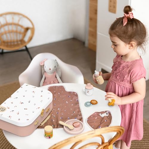SPEEDY MONKEY My First Doll Set for Kids Pretend Play FSC Wooden Toddler Toy Rabbit Baby Doll Playset with Feeding Accessories Bib Diaper Pad Role Play Gift Set for Girls Boys Ages 3 - Image 5