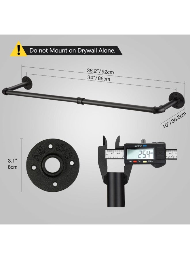 تراسل حاملة ملابس، رف ملابس مثبت على الحائط من الأنابيب الصناعية، قضيب تعليق الملابس الموفر للمساحة والمعلق للملابس للخدمة الشاقة القابلة للفصل، قضيب تعليق متعدد الأغراض لخزانة الملابس 2 قاعدة - Image 3