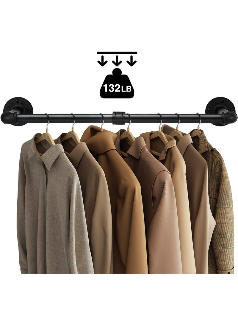 تراسل حاملة ملابس، رف ملابس مثبت على الحائط من الأنابيب الصناعية، قضيب تعليق الملابس الموفر للمساحة والمعلق للملابس للخدمة الشاقة القابلة للفصل، قضيب تعليق متعدد الأغراض لخزانة الملابس 2 قاعدة - Image 4