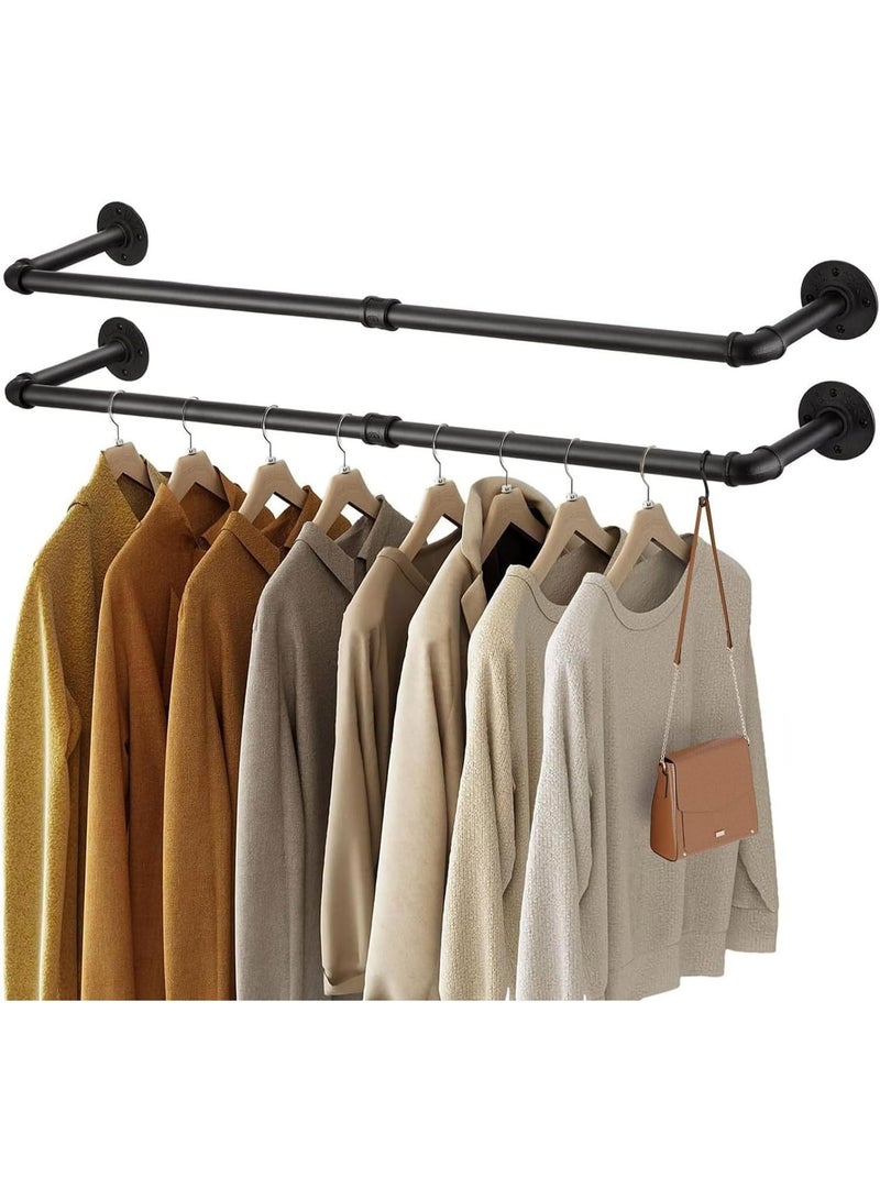 تراسل حاملة ملابس، رف ملابس مثبت على الحائط من الأنابيب الصناعية، قضيب تعليق الملابس الموفر للمساحة والمعلق للملابس للخدمة الشاقة القابلة للفصل، قضيب تعليق متعدد الأغراض لخزانة الملابس 2 قاعدة - Image 1