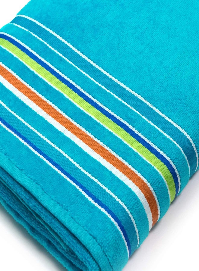 Softerry Large Beach Towel Extra Soft 36 x 70 inch Hotel Pool, Resort and SPA Style 100% Cotton Solid Colors with Striped Border (Pink-Orange-Turquoise-Cobalt, 4 Pack) - Image 4