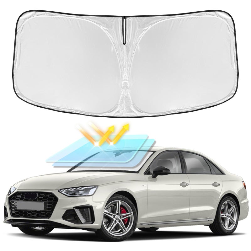 for Audi A4 20172024 2025 Windshield Sun Shade 4 Layers Car Sunshades for Front Windows Shade Cover Custom Fit A4 Sun Visor 240T Retractable Shade Blocks UV Rays Car Accessories