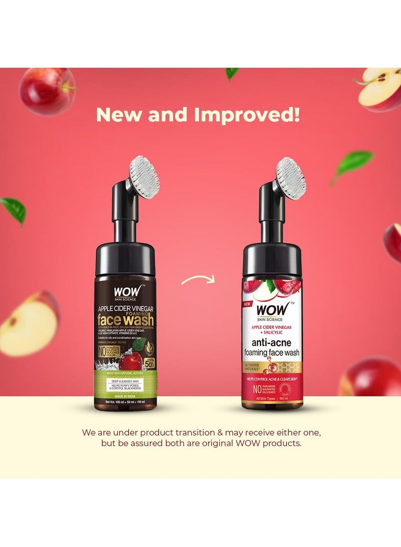 WOW Skin Science Apple Cider Vinegar Foaming Face Wash - No Parabens, Sulphate & Silicones (with built-in brush) - Image 2