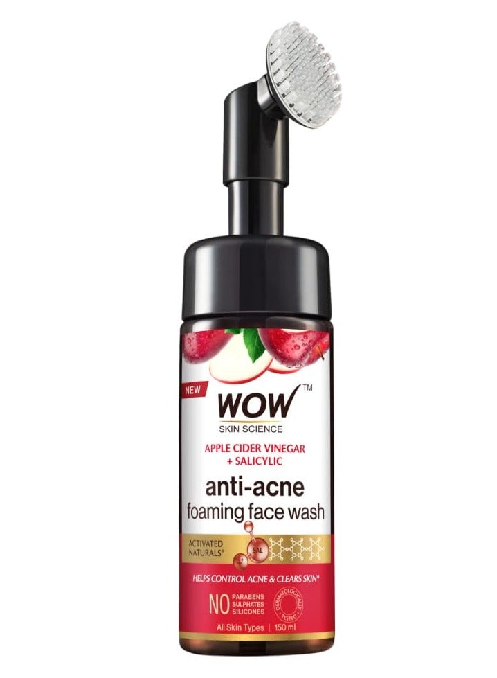 WOW Skin Science Apple Cider Vinegar Foaming Face Wash - No Parabens, Sulphate & Silicones (with built-in brush) - Image 1