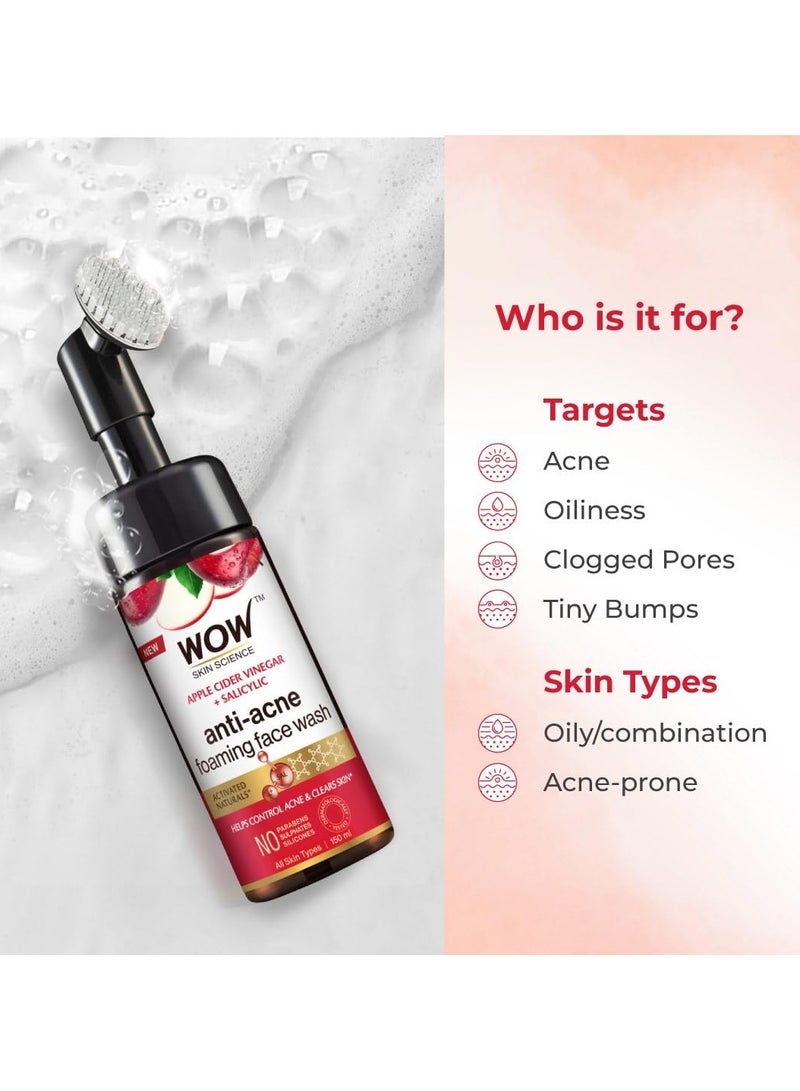 WOW Skin Science Apple Cider Vinegar Foaming Face Wash - No Parabens, Sulphate & Silicones (with built-in brush) - Image 4