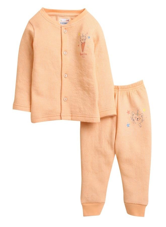 BUMZEE طقم ملابس داخلية قطنية حرارية بأكمام طويلة للبنات من بامزي، لون برتقالي، مكون من جابلا وبنطال رياضي، مناسب للأعمار من 3 إلى 6 أشهر (Peb9634C-org) - Image 1
