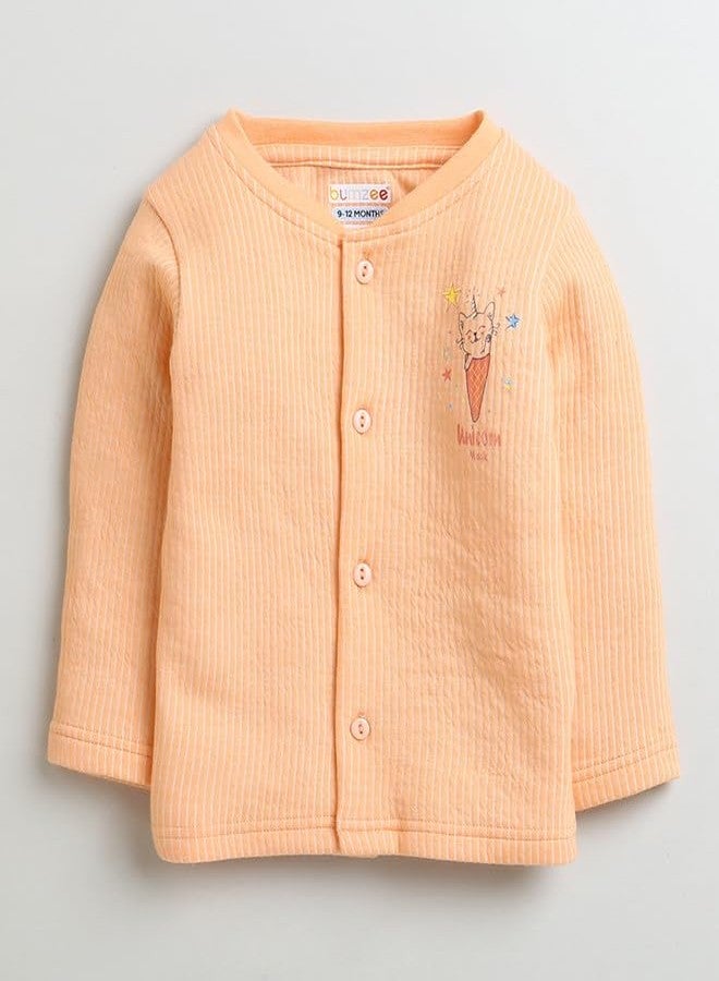 BUMZEE طقم ملابس داخلية قطنية حرارية بأكمام طويلة للبنات من بامزي، لون برتقالي، مكون من جابلا وبنطال رياضي، مناسب للأعمار من 3 إلى 6 أشهر (Peb9634C-org) - Image 2