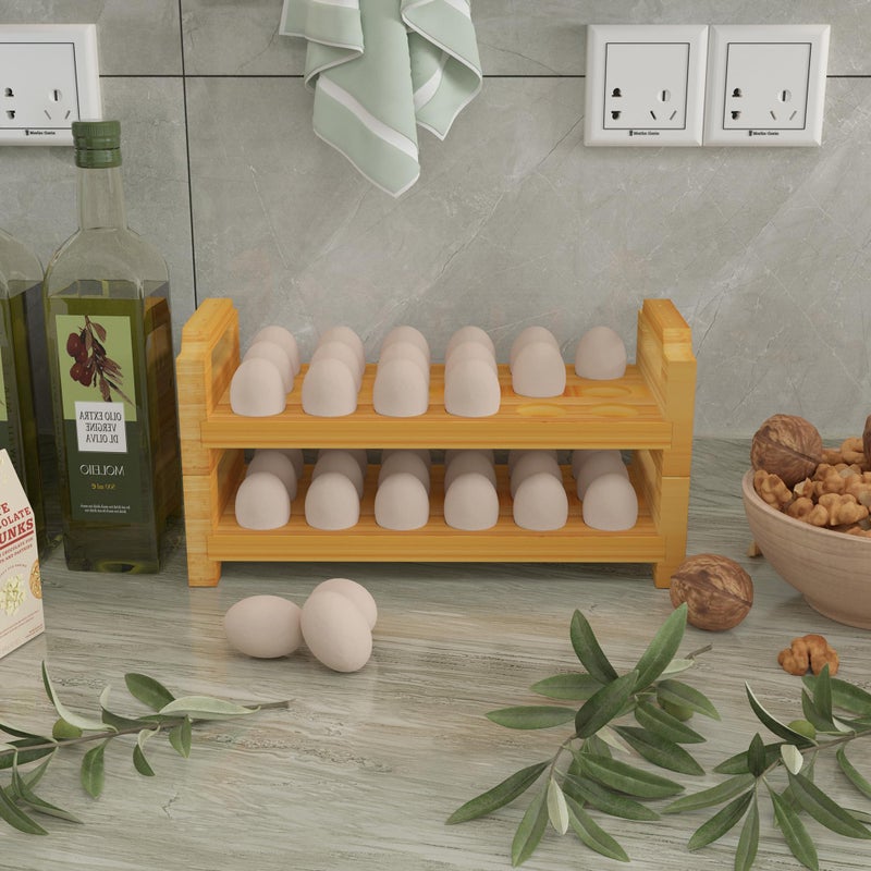 MinBoo Bamboo Egg Holder Countertop - Stackable Design for Fresh Eggs, Farmhouse Egg Tray Storage Display Rack, Kitchen Counter Top Organizer Wooden Egg Stand, Fits Quail, Duck, Turkey, Chicken Eggs (Luxury) - Image 5