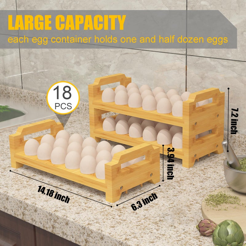 MinBoo Bamboo Egg Holder Countertop - Stackable Design for Fresh Eggs, Farmhouse Egg Tray Storage Display Rack, Kitchen Counter Top Organizer Wooden Egg Stand, Fits Quail, Duck, Turkey, Chicken Eggs (Luxury) - Image 2