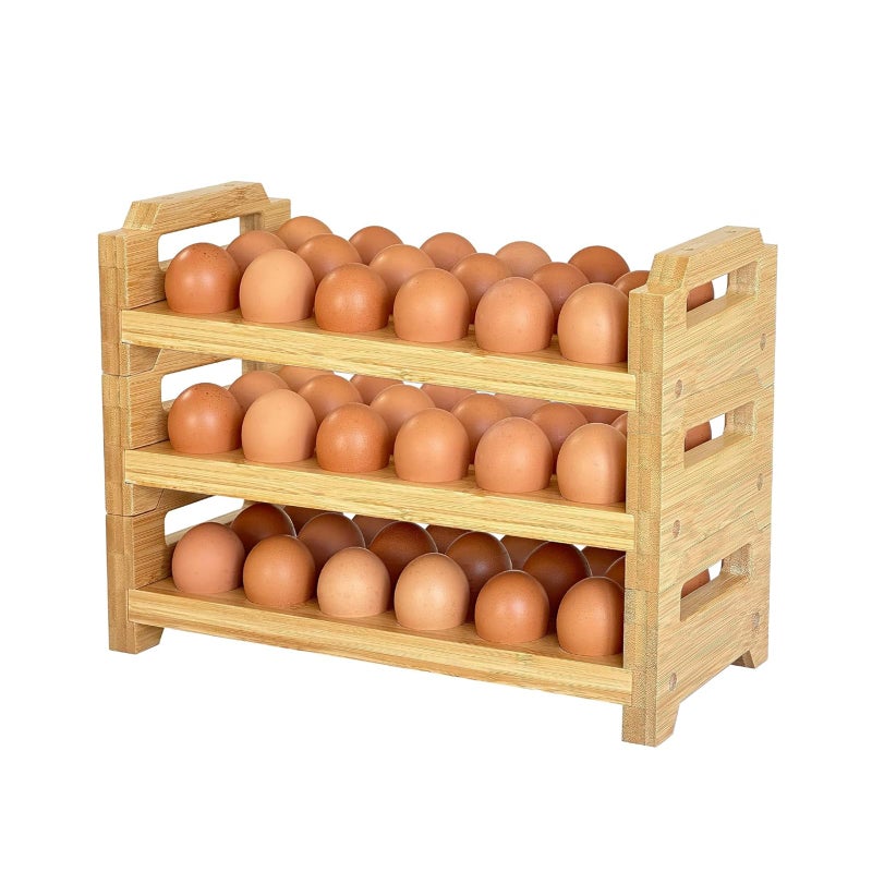 MinBoo Bamboo Egg Holder Countertop - Stackable Design for Fresh Eggs, Farmhouse Egg Tray Storage Display Rack, Kitchen Counter Top Organizer Wooden Egg Stand, Fits Quail, Duck, Turkey, Chicken Eggs (Luxury) - Image 1