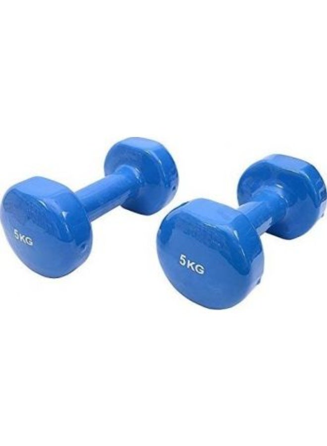 TA Sport Vinyl Dumbbell Set 5KG × 2 Blue LS2001 – Classical Head Soft-Coated Dumbbells for Home Fitness, Aerobics & Strength Training