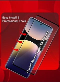 CATANES Curved Screen Protector Compatible With Xiaomi Redmi Note 14 Pro 4G Tempered Glass, Protective Film Easy Installation Bubble Free  - Image 4